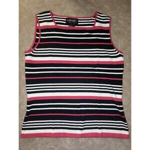 REQUIREMENTS Striped Tank Top Pink Black And White Size MEDIUM Blouse